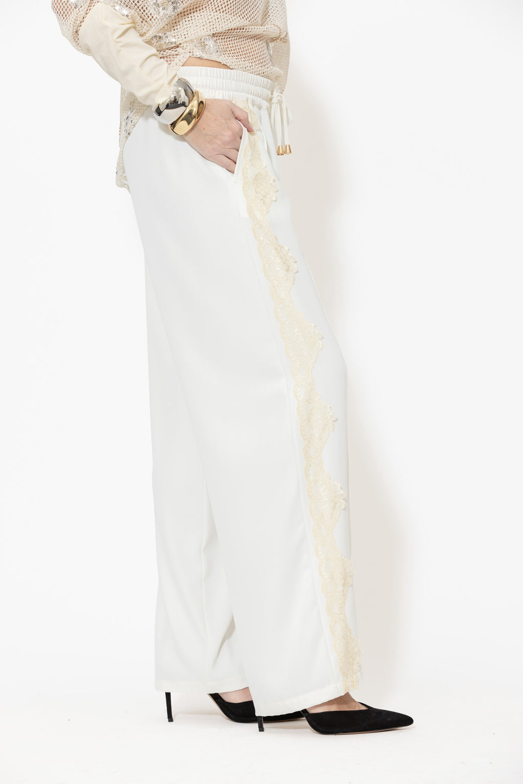 Ivory Euro Lace Drawstring Pant