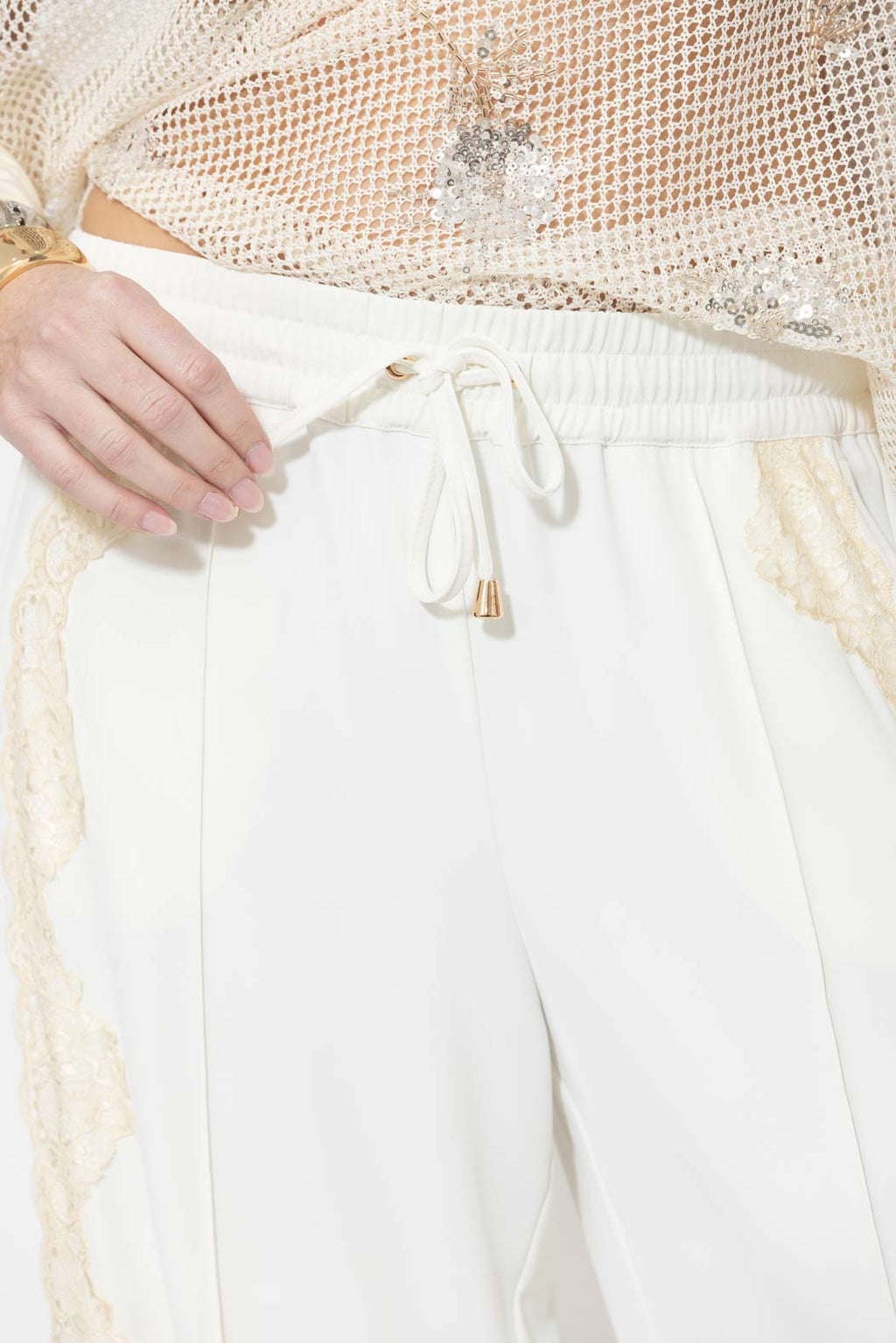 Ivory Euro Lace Drawstring Pant