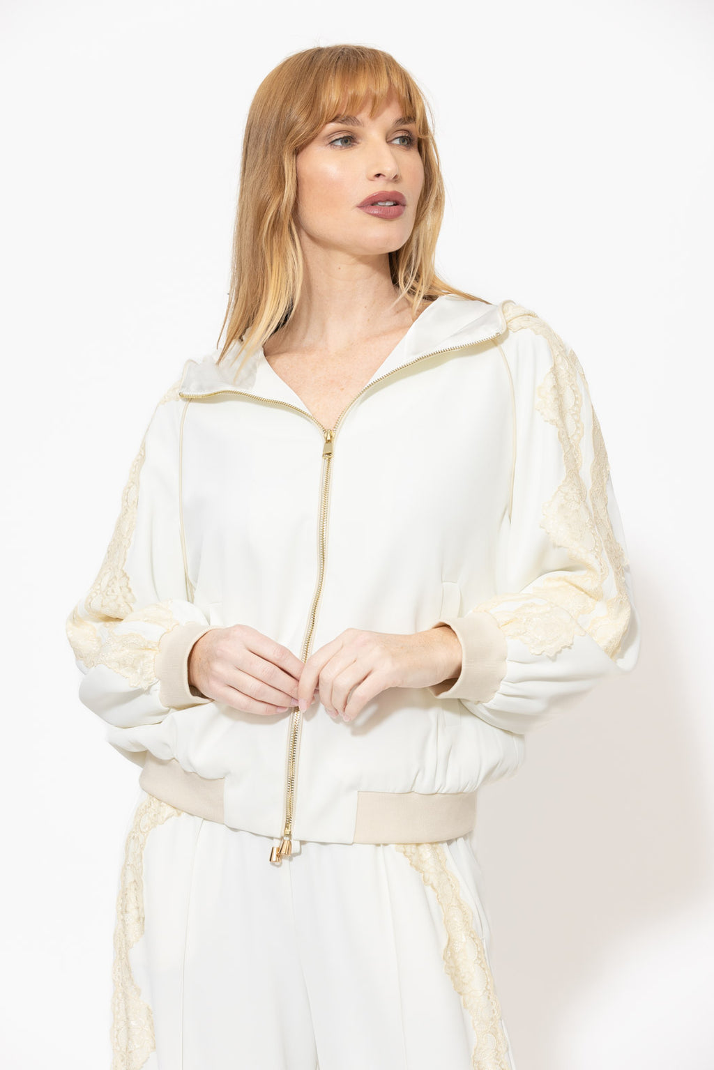 Ivory Euro Laced Hooded Jacket