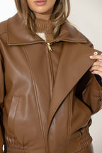 Tan Faux Leather Biker Jacket