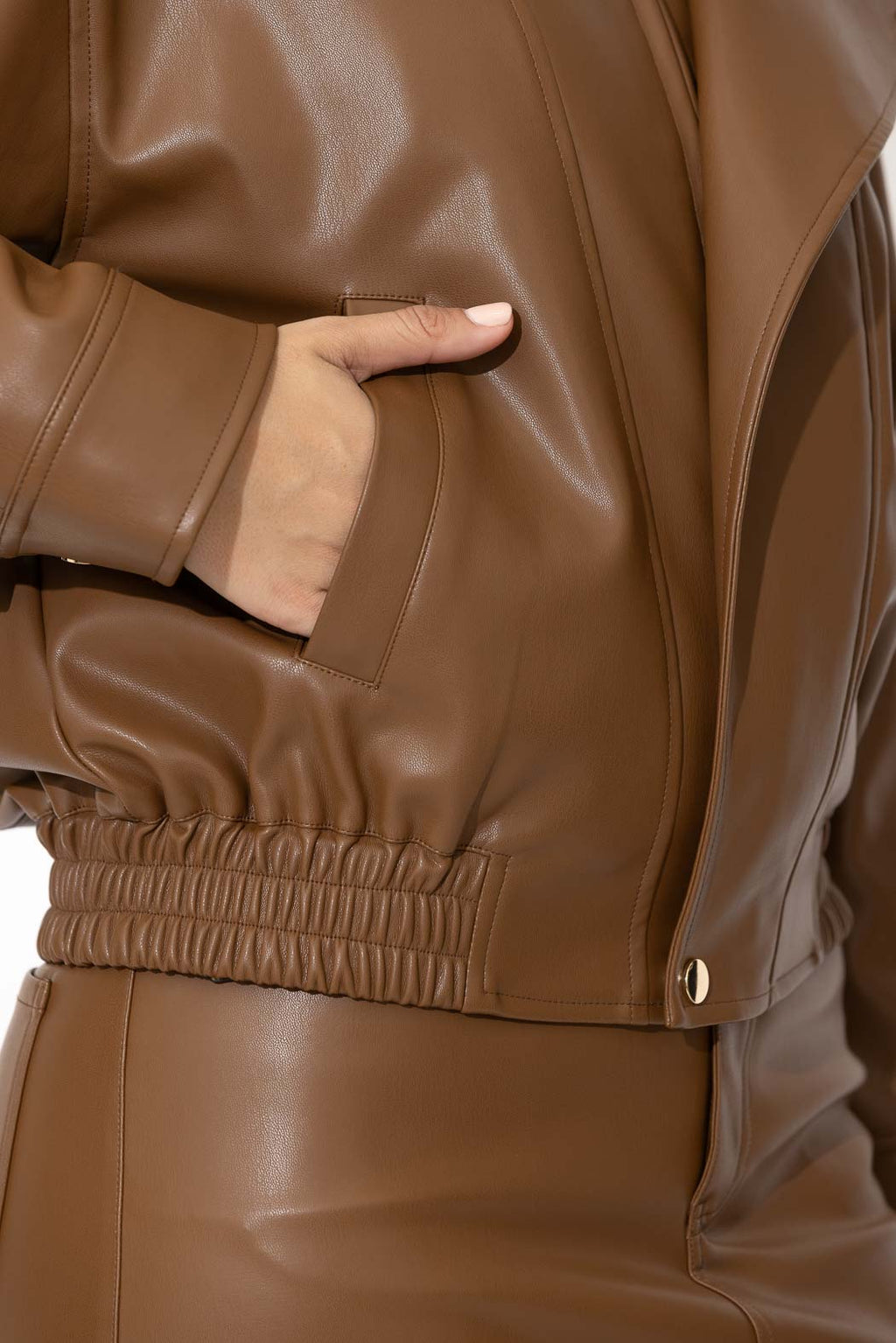 Tan Faux Leather Biker Jacket