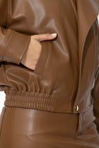 Tan Faux Leather Biker Jacket
