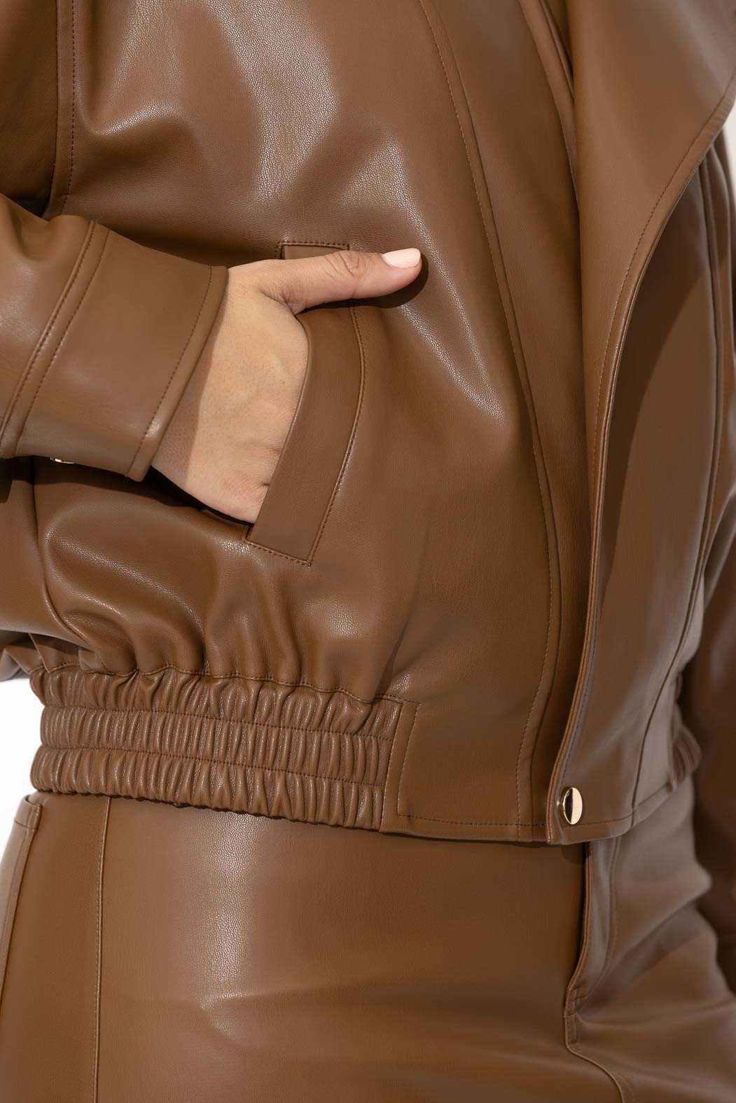 Tan Faux Leather Biker Jacket
