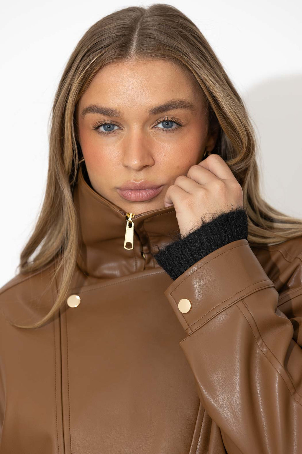 Tan Faux Leather Biker Jacket
