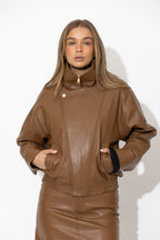 Tan Faux Leather Biker Jacket