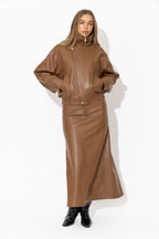 Tan Faux Leather Biker Jacket