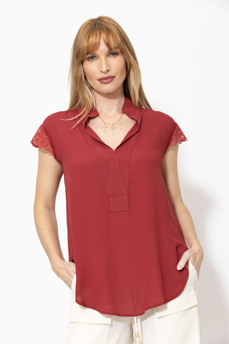 Deep Red Viscose Lace Blogger Shirt