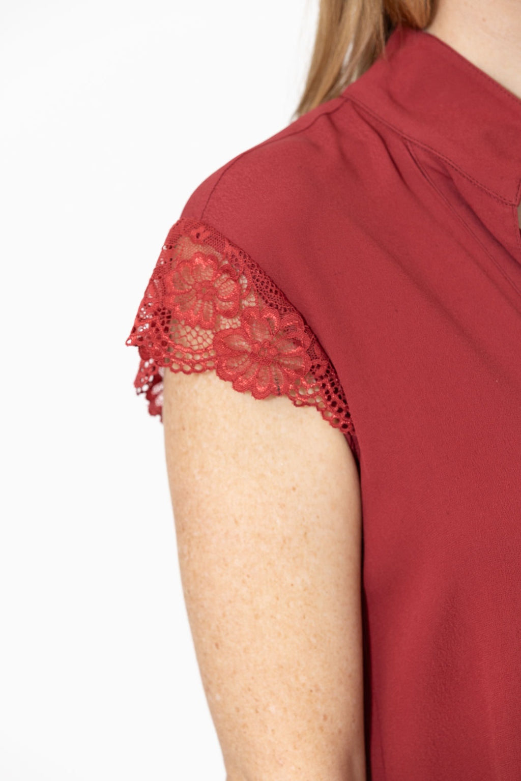 Deep Red Viscose Lace Blogger Shirt