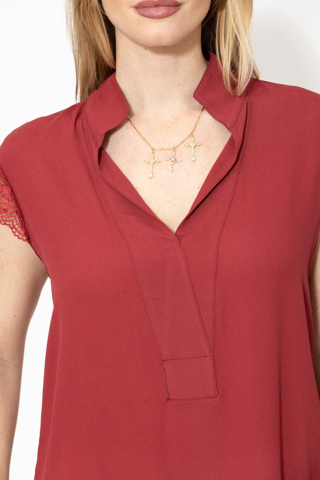 Deep Red Viscose Lace Blogger Shirt