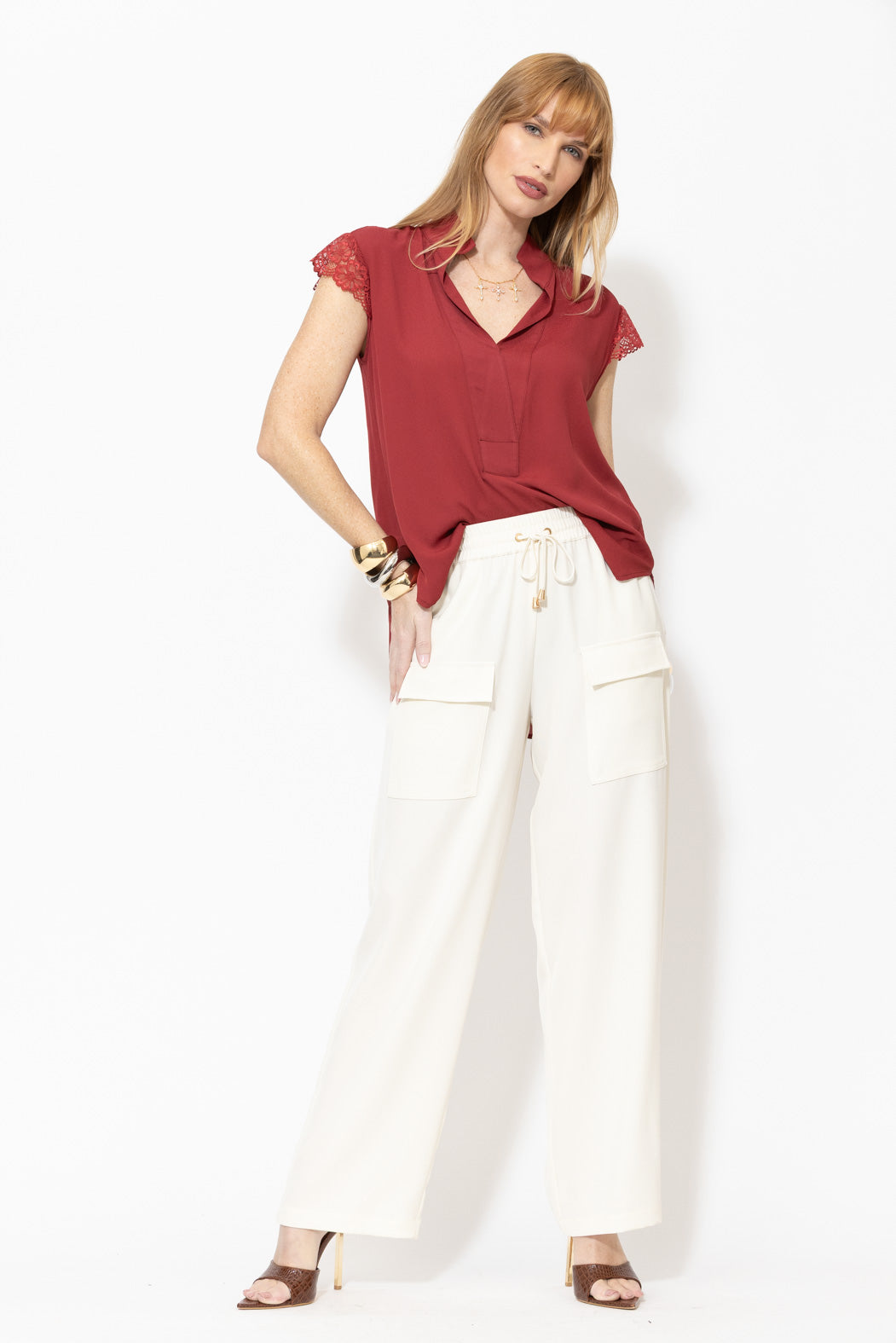 Deep Red Viscose Lace Blogger Shirt