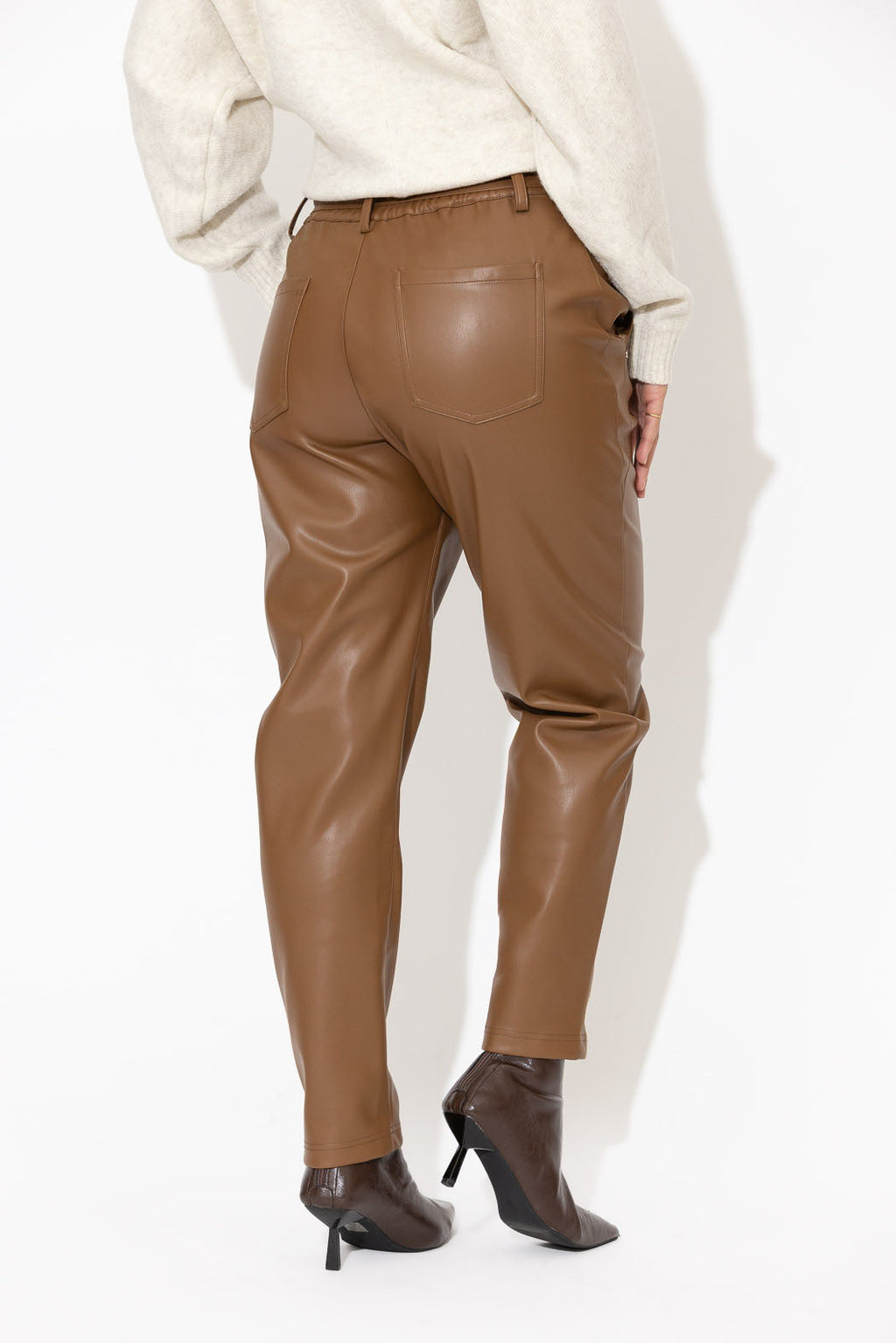 Tan Faux Leather Paperbag Pant