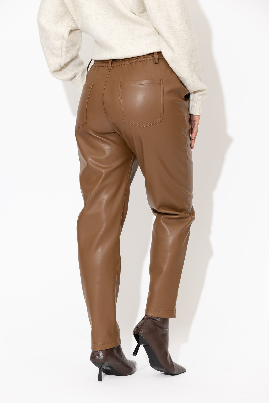 Tan Faux Leather Paperbag Pant