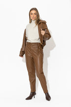 Tan Faux Leather Paperbag Pant