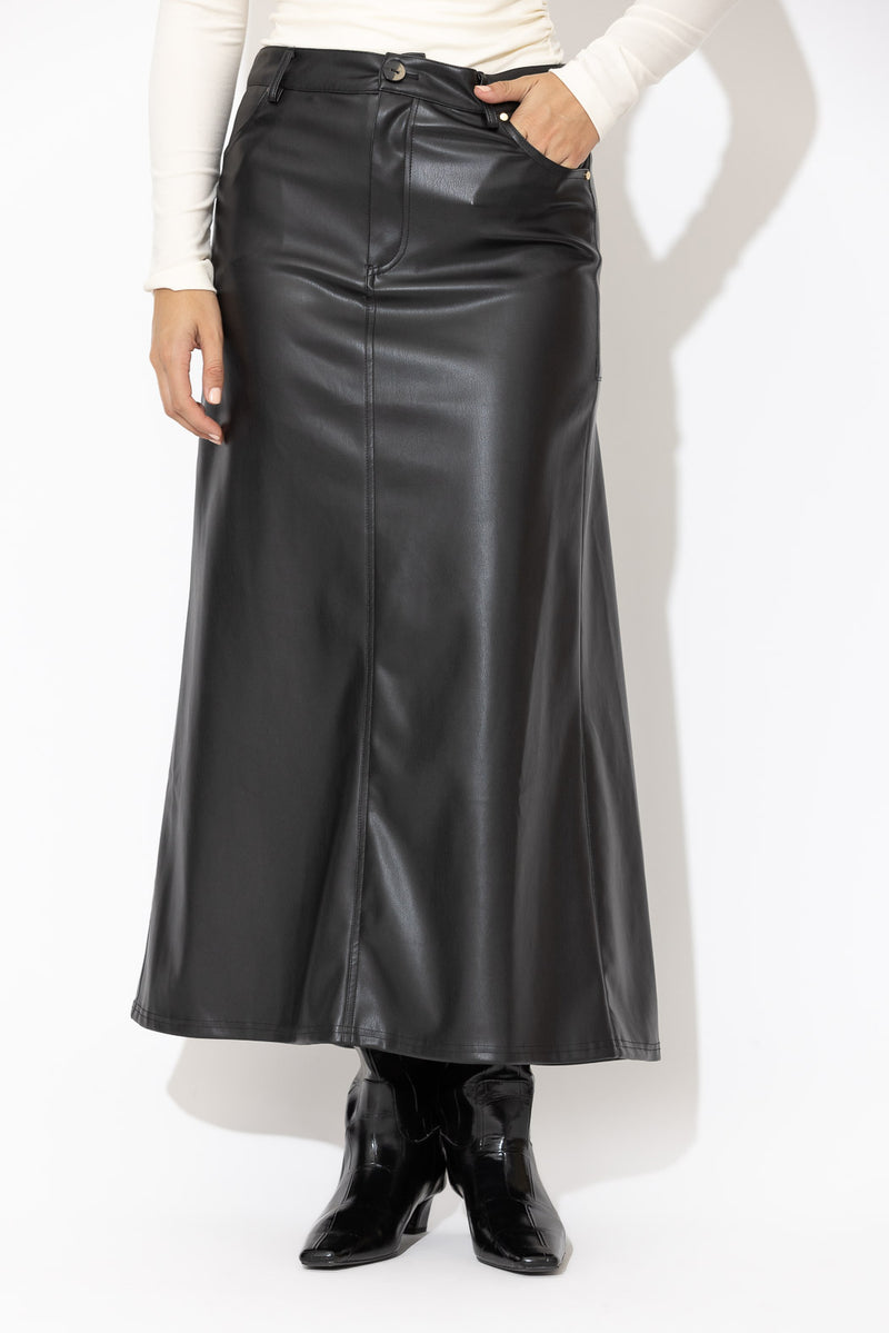 Black Faux Leather Ocean Skirt