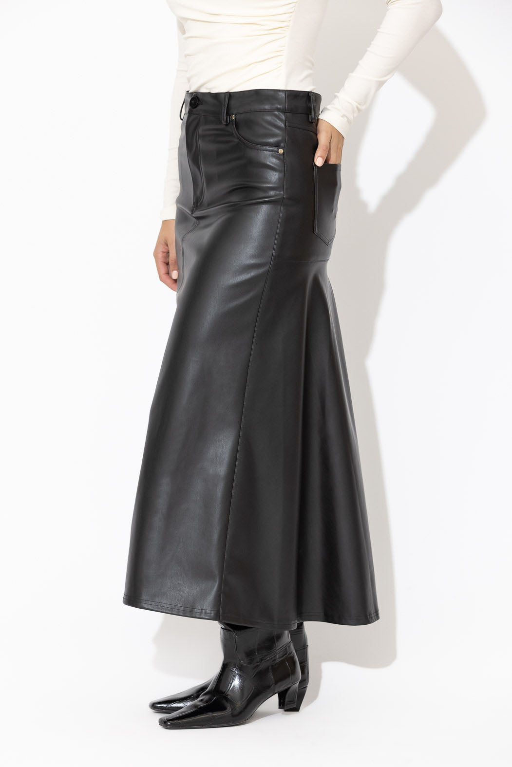 Black Faux Leather Ocean Skirt