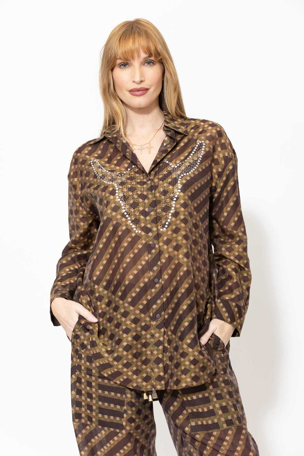 Check Tencel Linen Studded Shirt