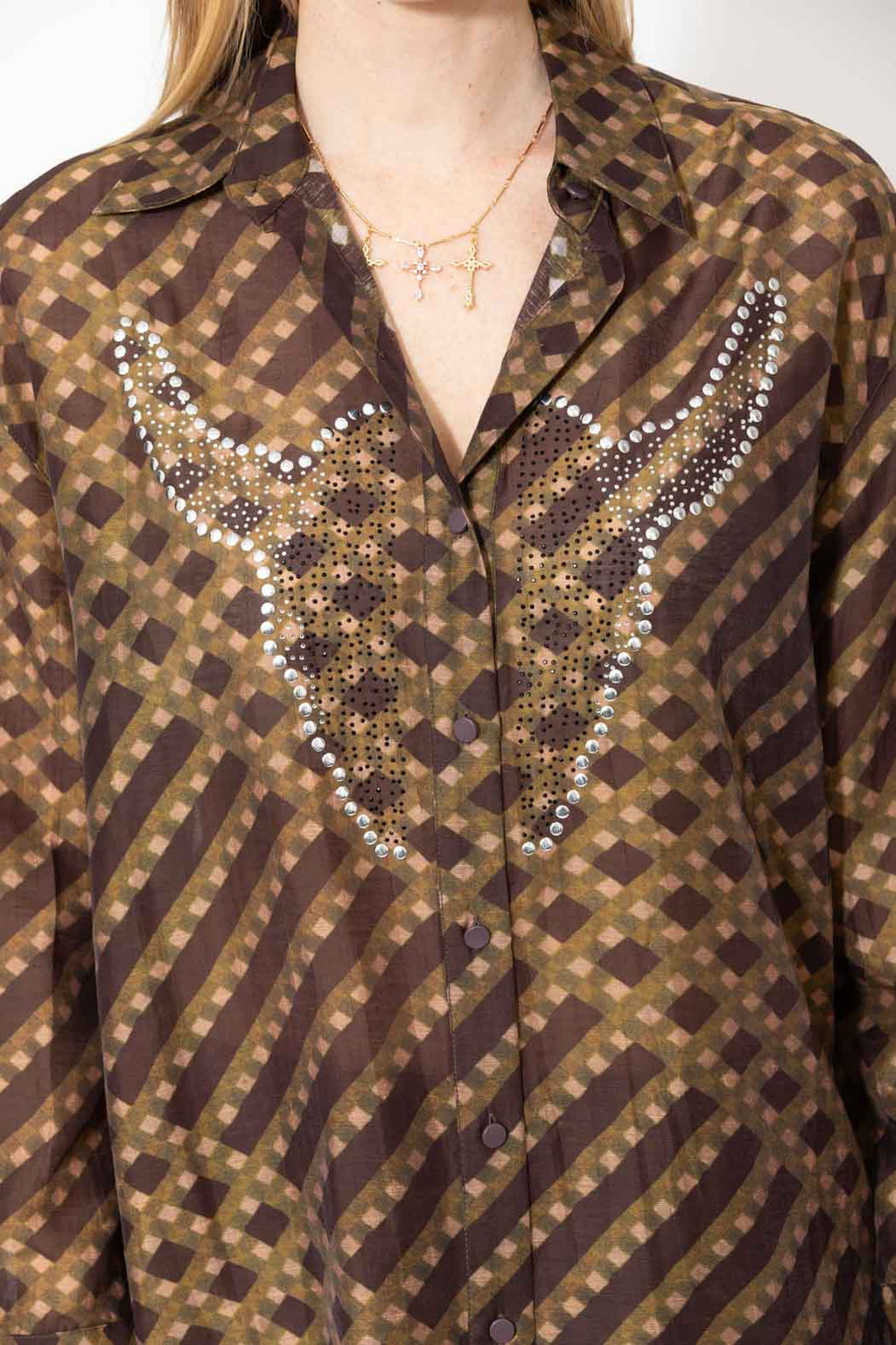 Check Tencel Linen Studded Shirt