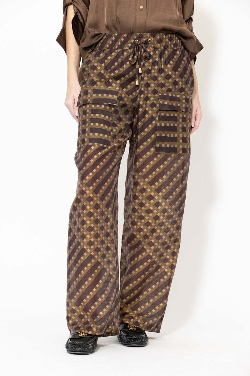 Check Tencel Linen Cargo Pant