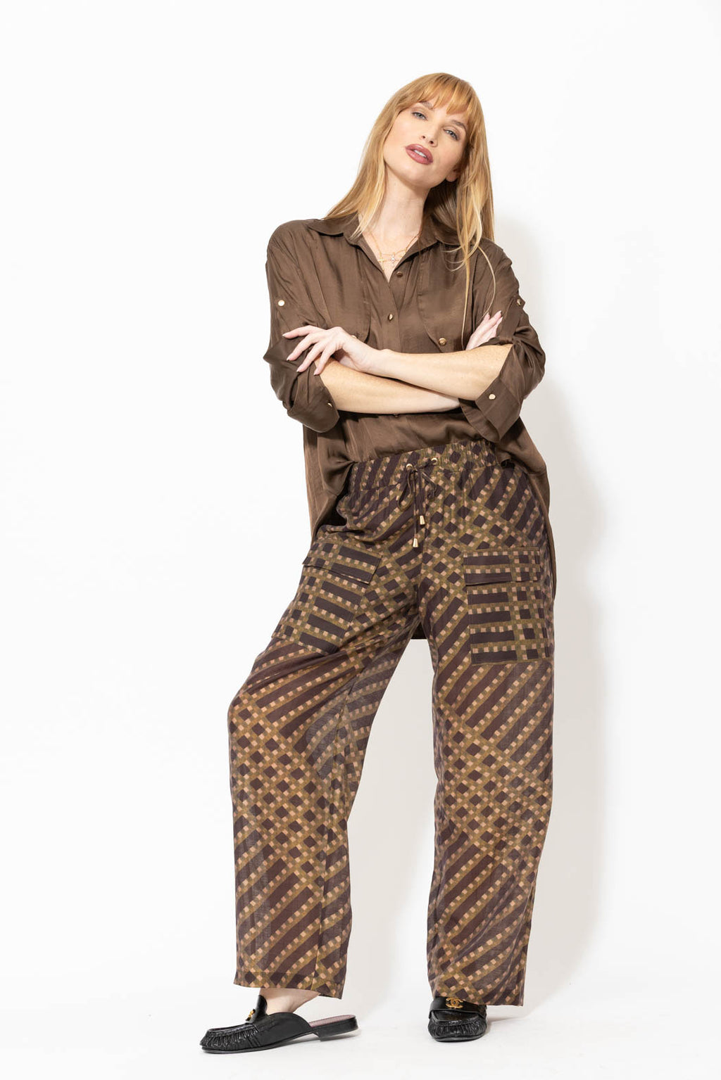 Check Tencel Linen Cargo Pant