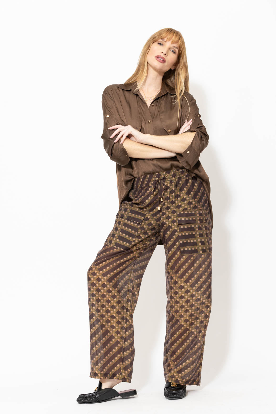 Check Tencel Linen Cargo Pant
