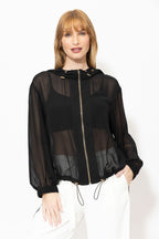 Black Chiffon Hooded Jacket
