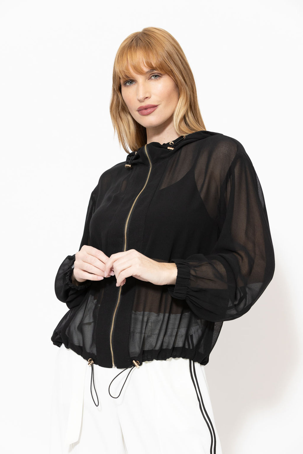 Black Chiffon Hooded Jacket