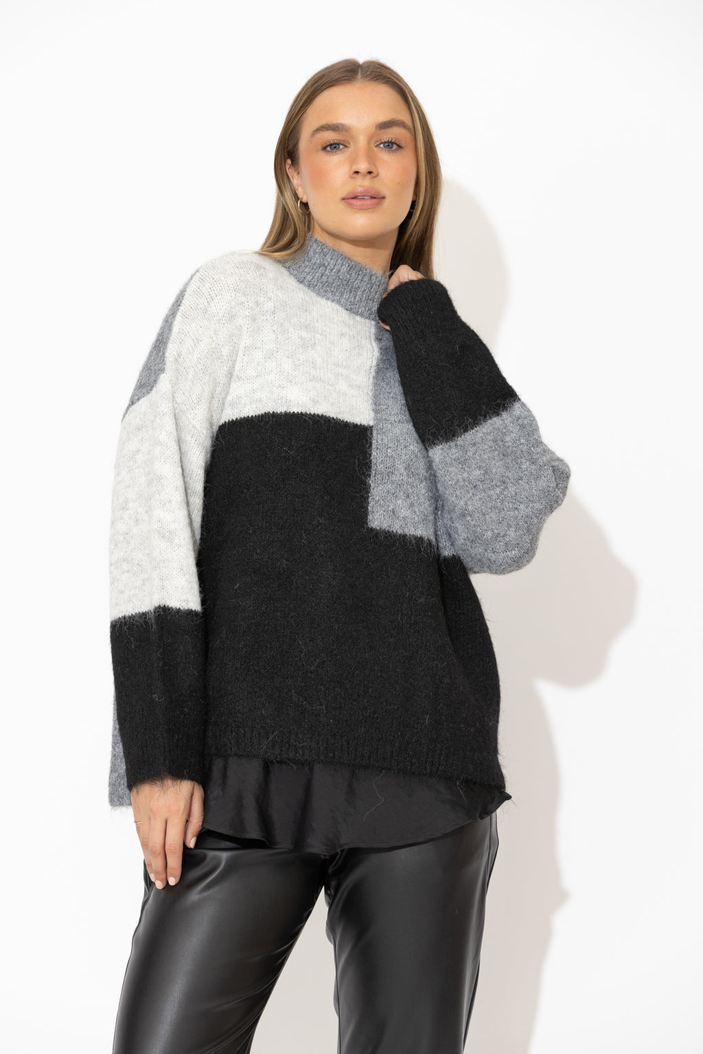 Charcoal Fluffy Patchwork Jumper