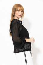 Black Chiffon Hooded Jacket