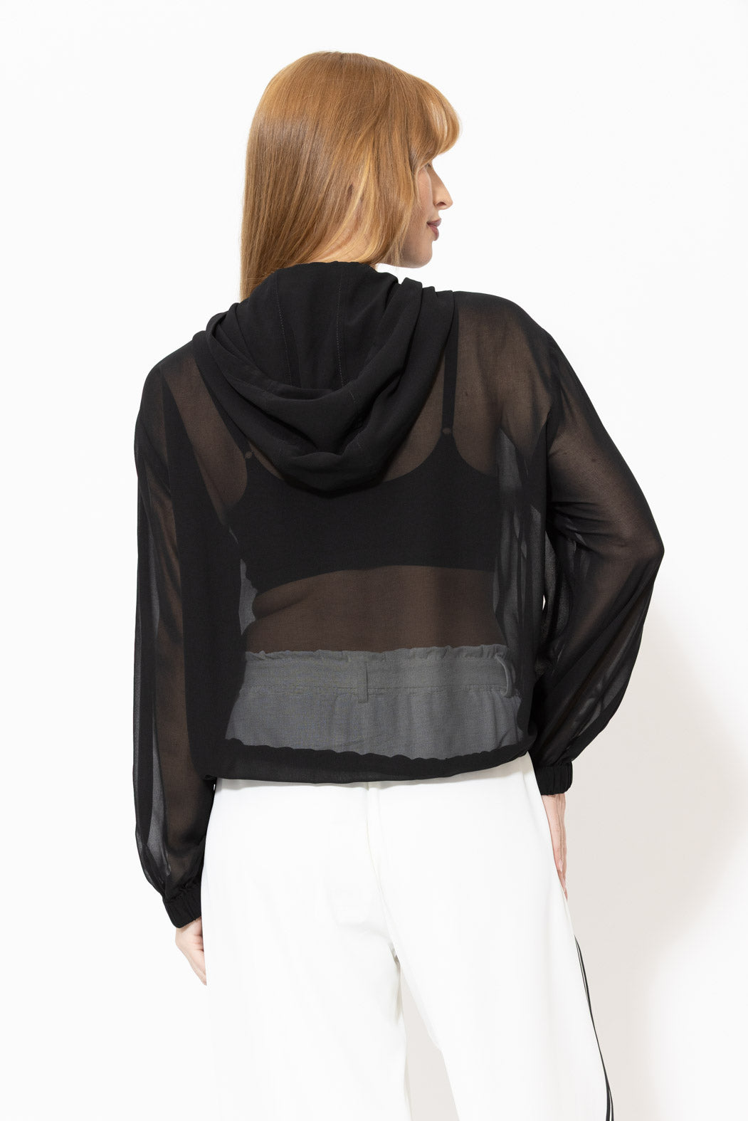 Black Chiffon Hooded Jacket