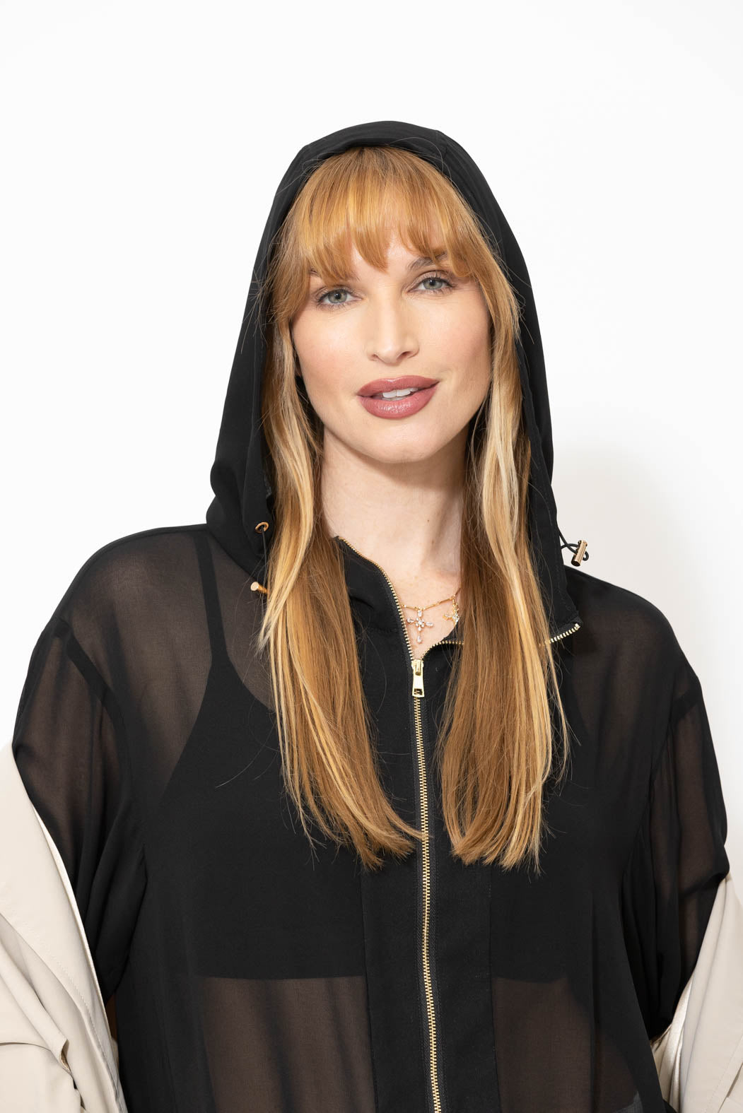 Black Chiffon Hooded Jacket