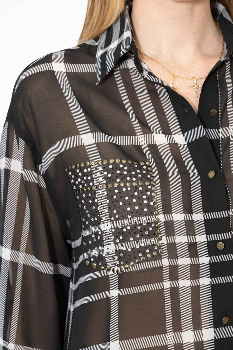 Black/White Studded Pocket Shirt