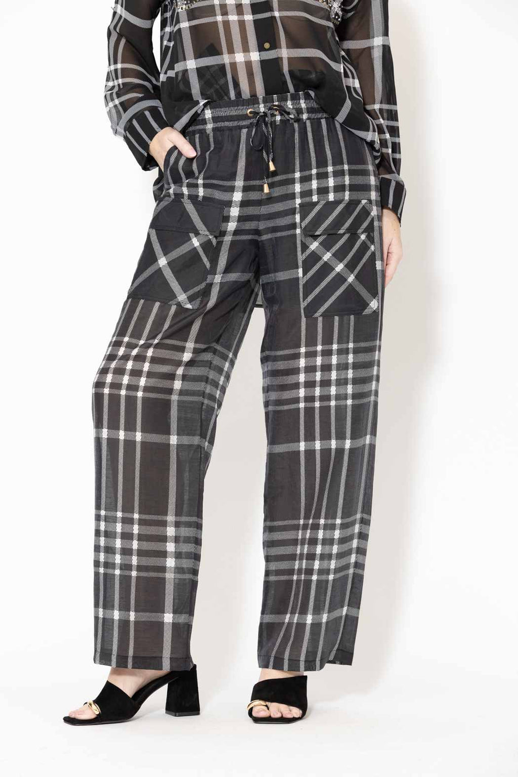 Black/White Tencel Linen Cargo Pant