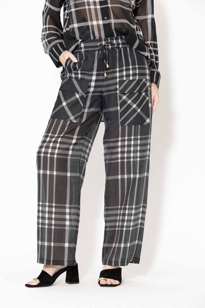 Black/White Tencel Linen Cargo Pant
