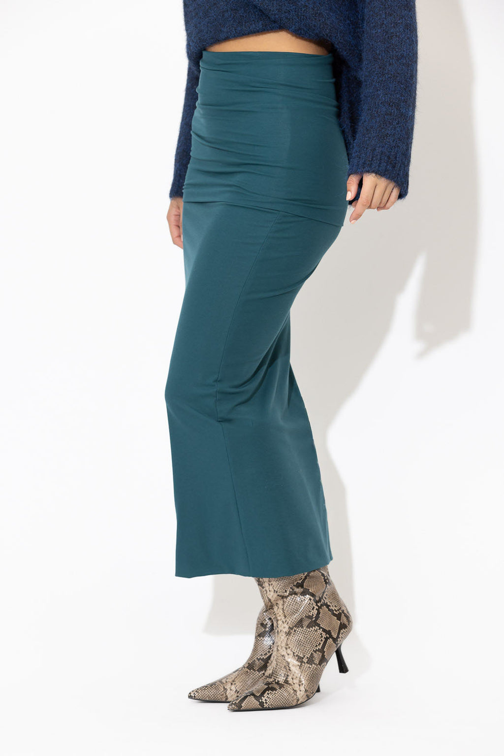 Teal Tencel Roll Top Skirt
