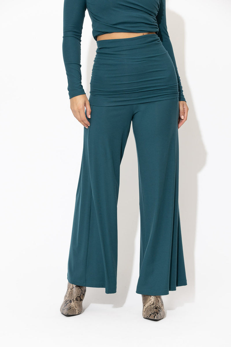 Teal Tencel Roll Top Pant