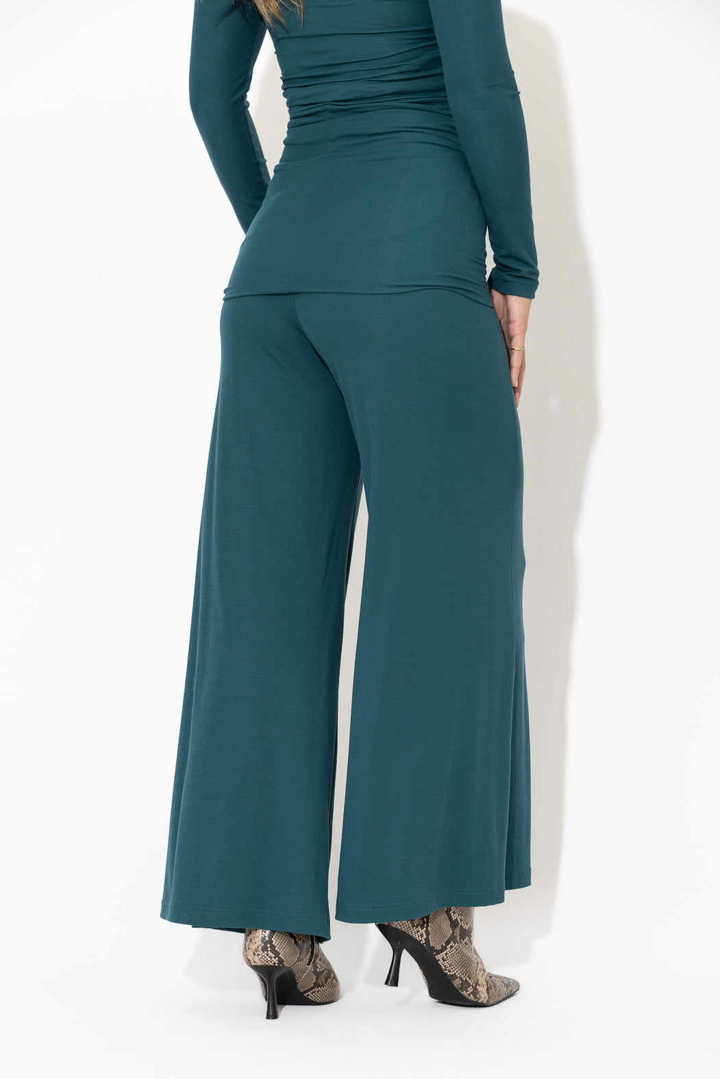 Teal Tencel Roll Top Pant
