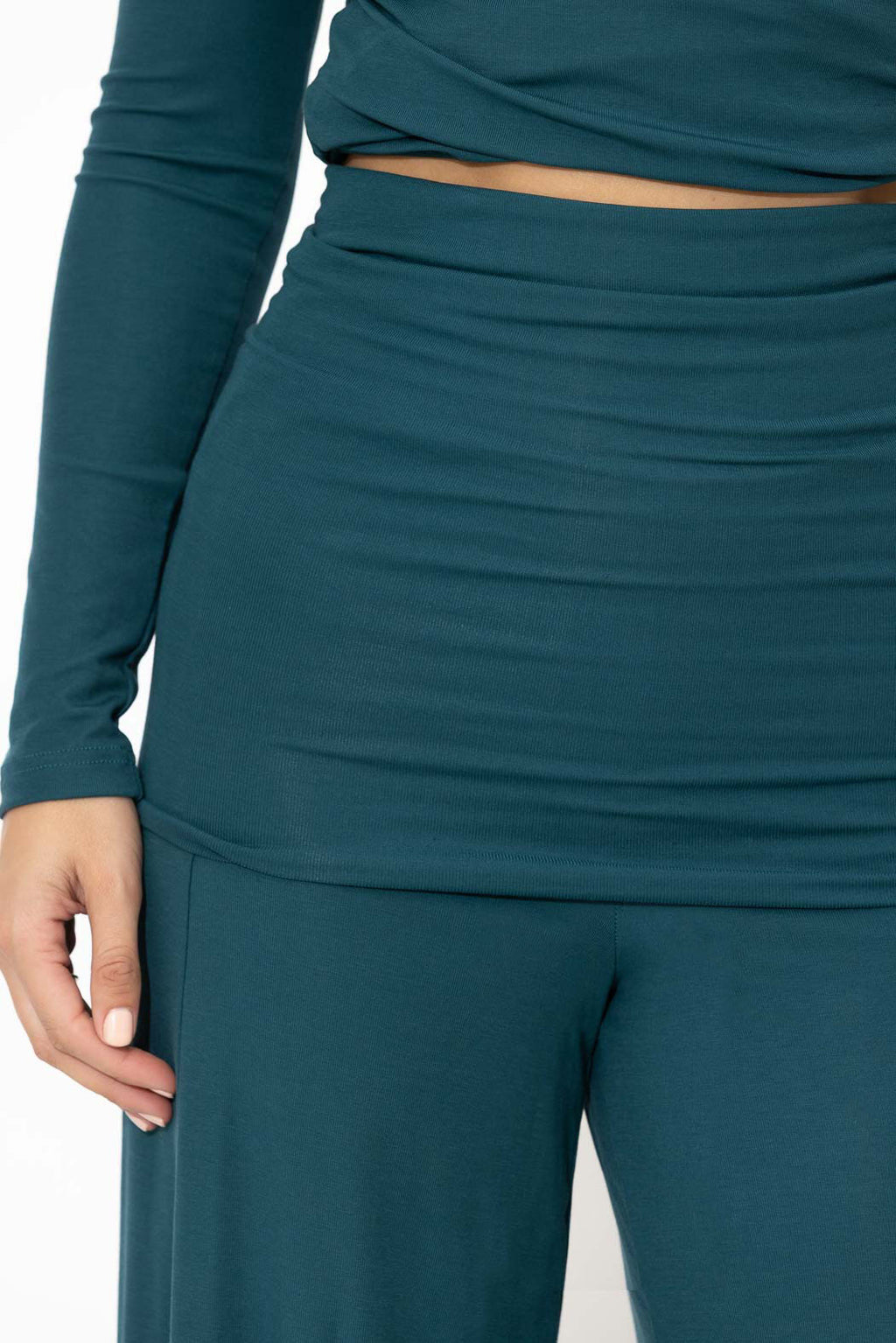 Teal Tencel Roll Top Pant