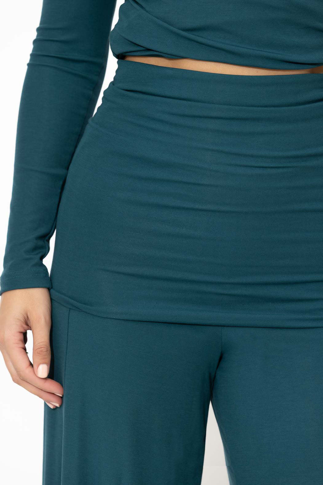 Teal Tencel Roll Top Pant