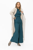 Teal Tencel Roll Top Pant