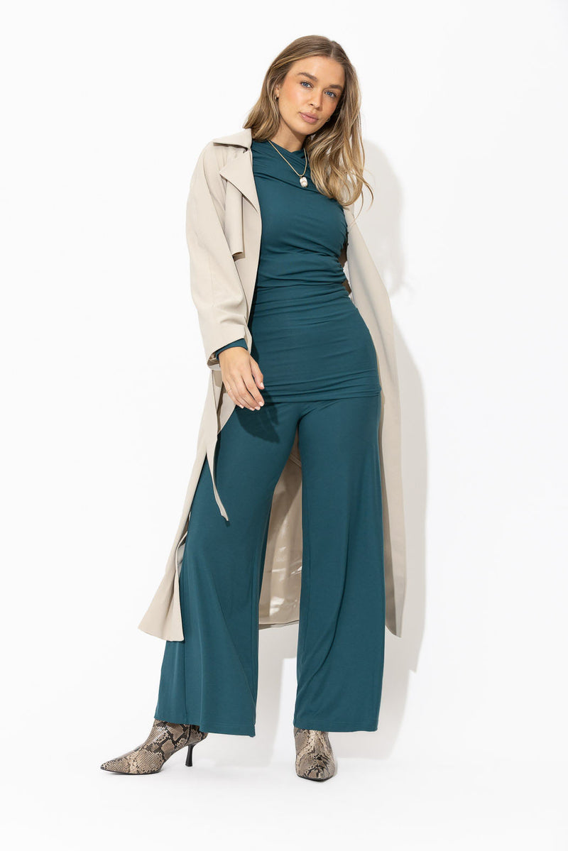 Teal Tencel Roll Top Pant