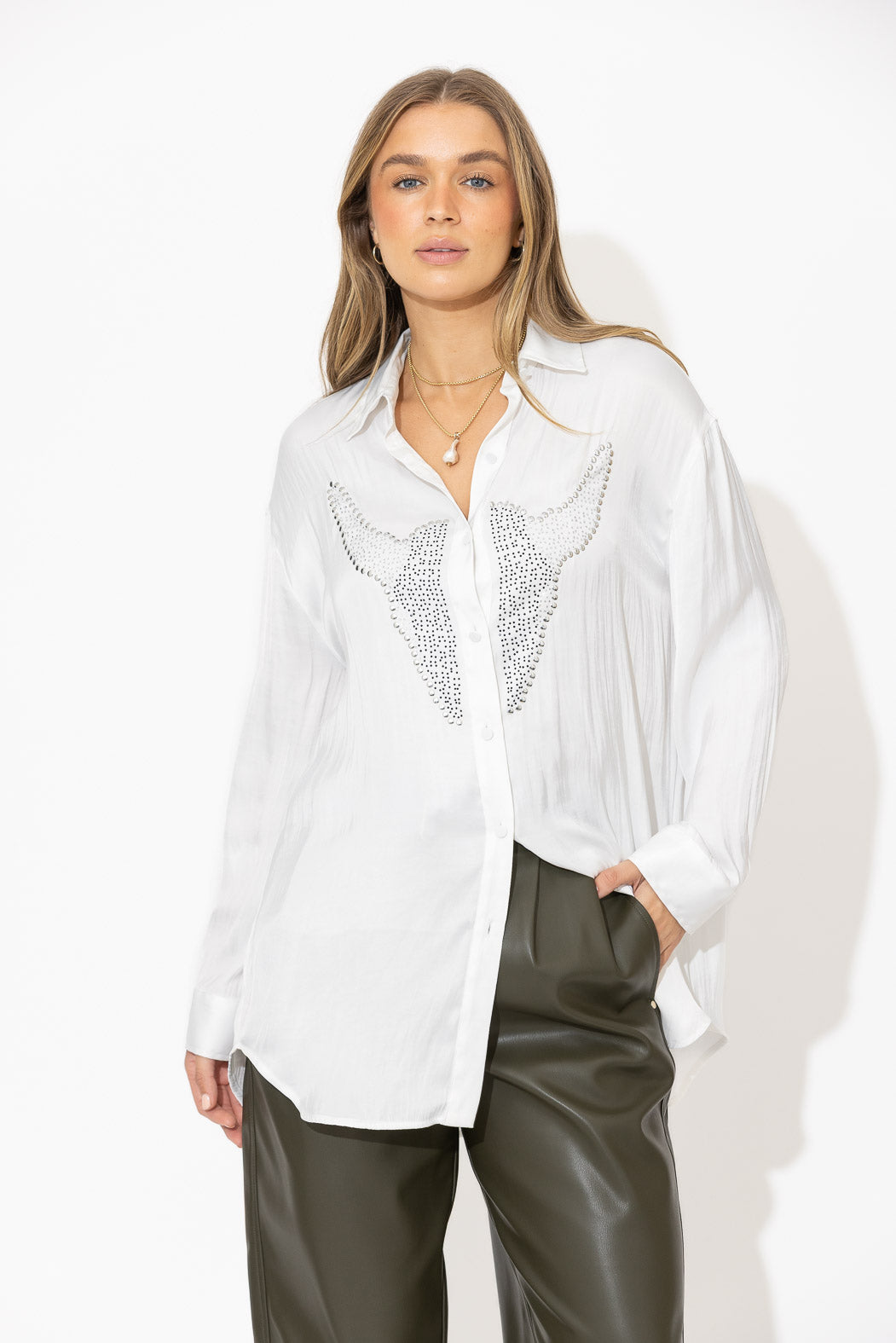 White Studded Oversized Shirt