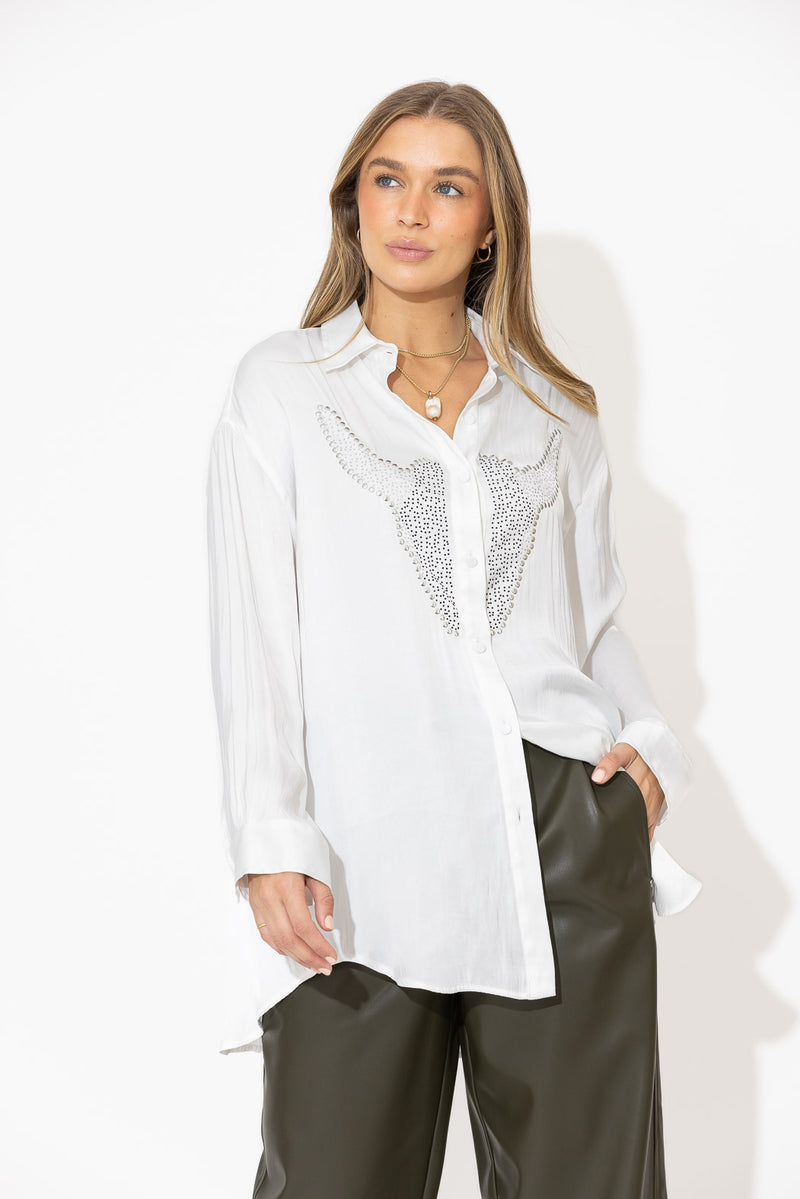 White Studded Oversized Shirt