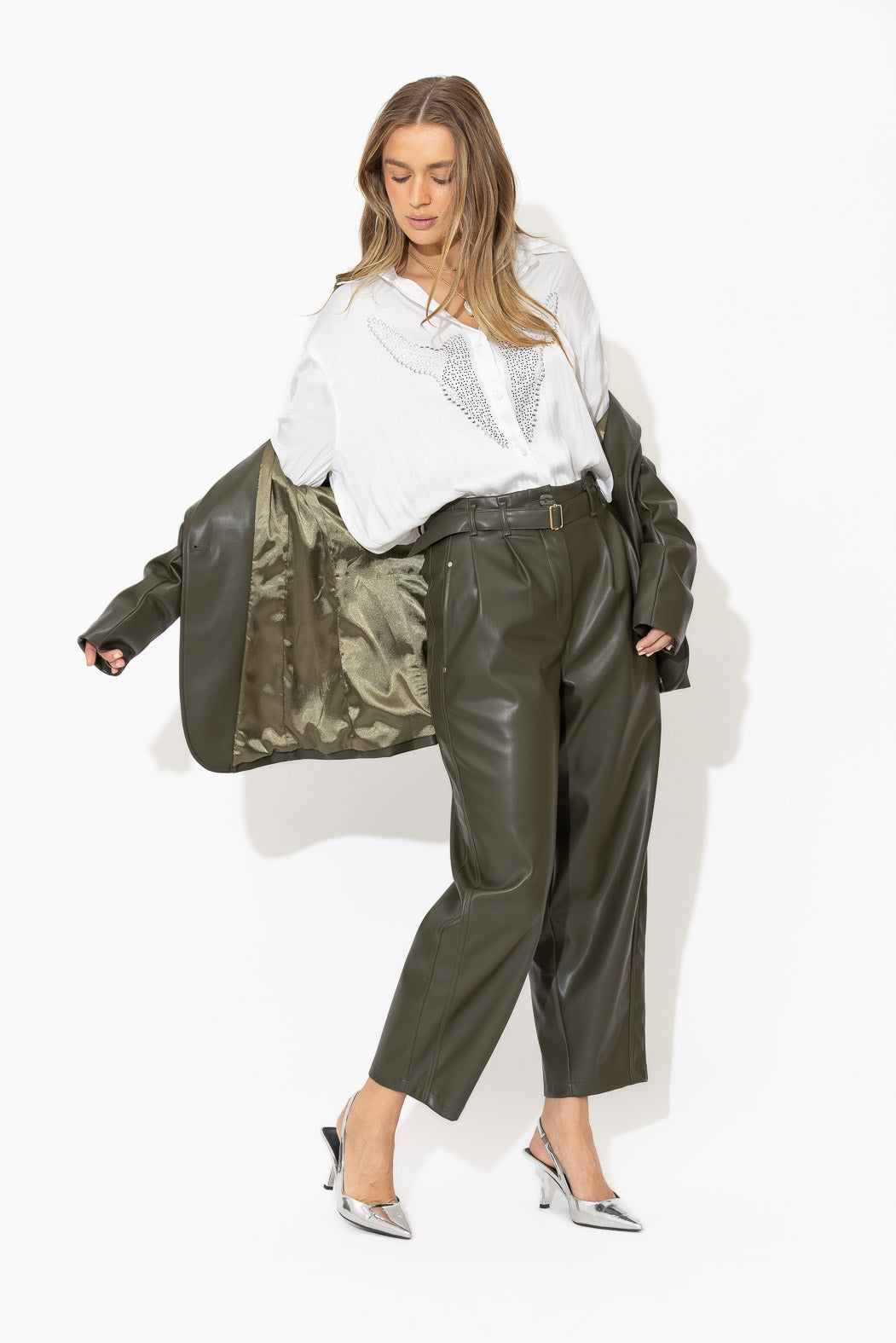 White Studded Oversized Shirt