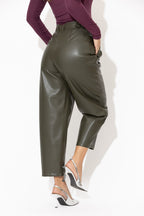 Khaki Faux Leather Mia Pant