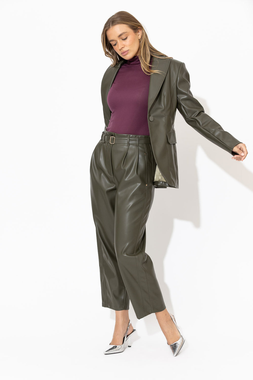 Khaki Faux Leather Mia Pant