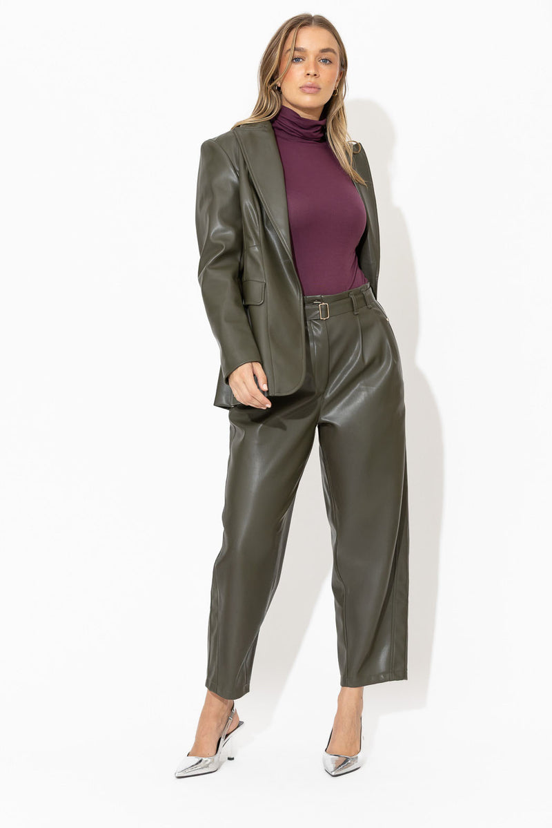 Khaki Faux Leather Mia Pant
