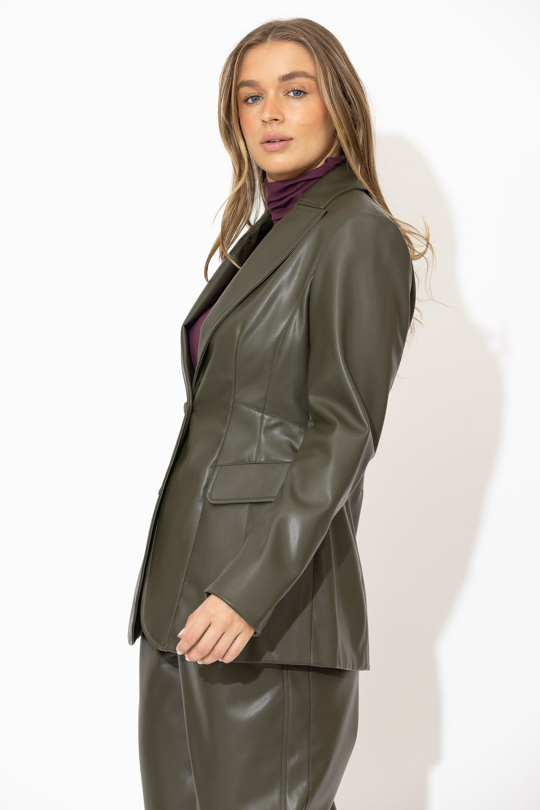 Khaki Faux Leather Mia Blazer