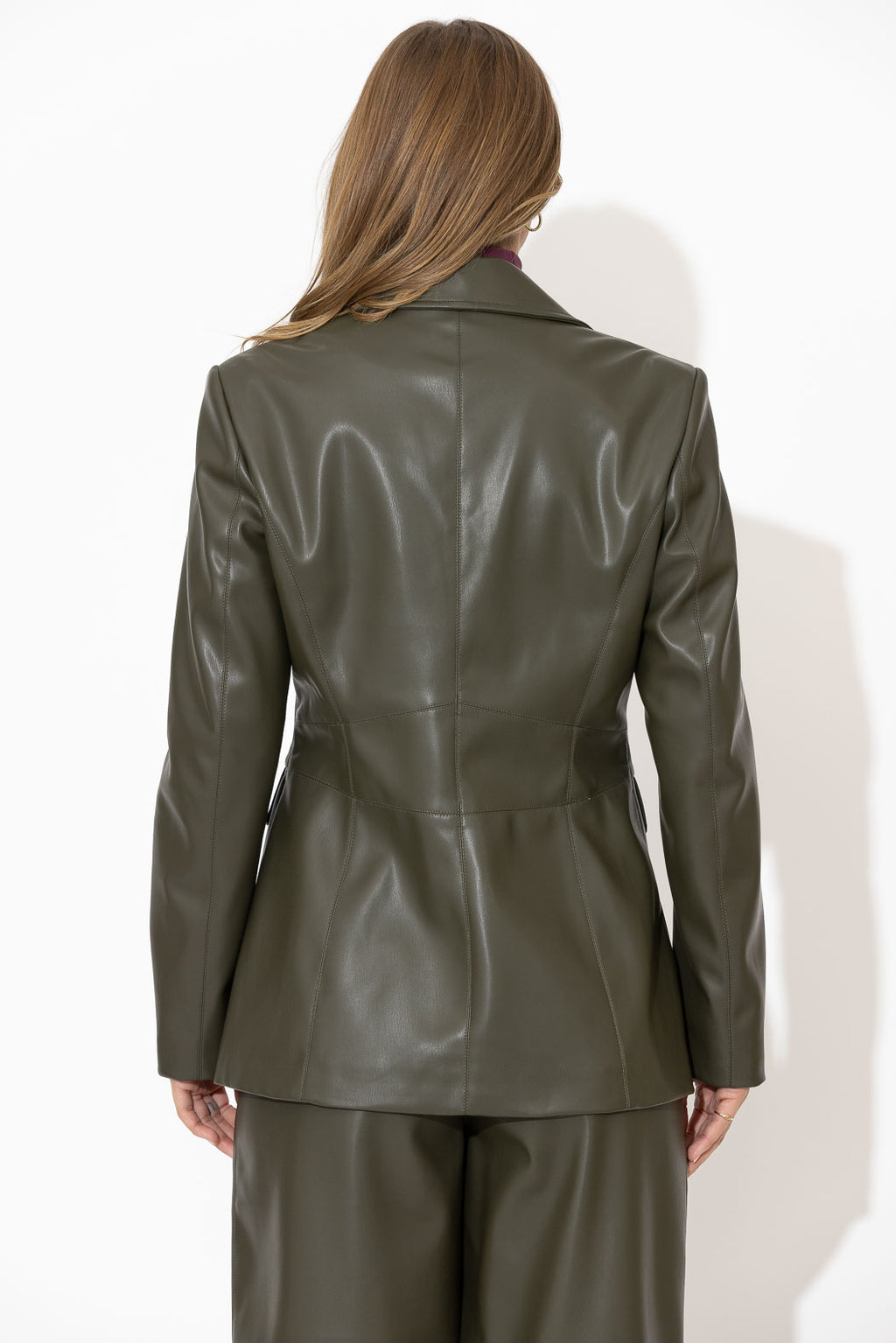 Khaki Faux Leather Mia Blazer