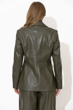 Khaki Faux Leather Mia Blazer