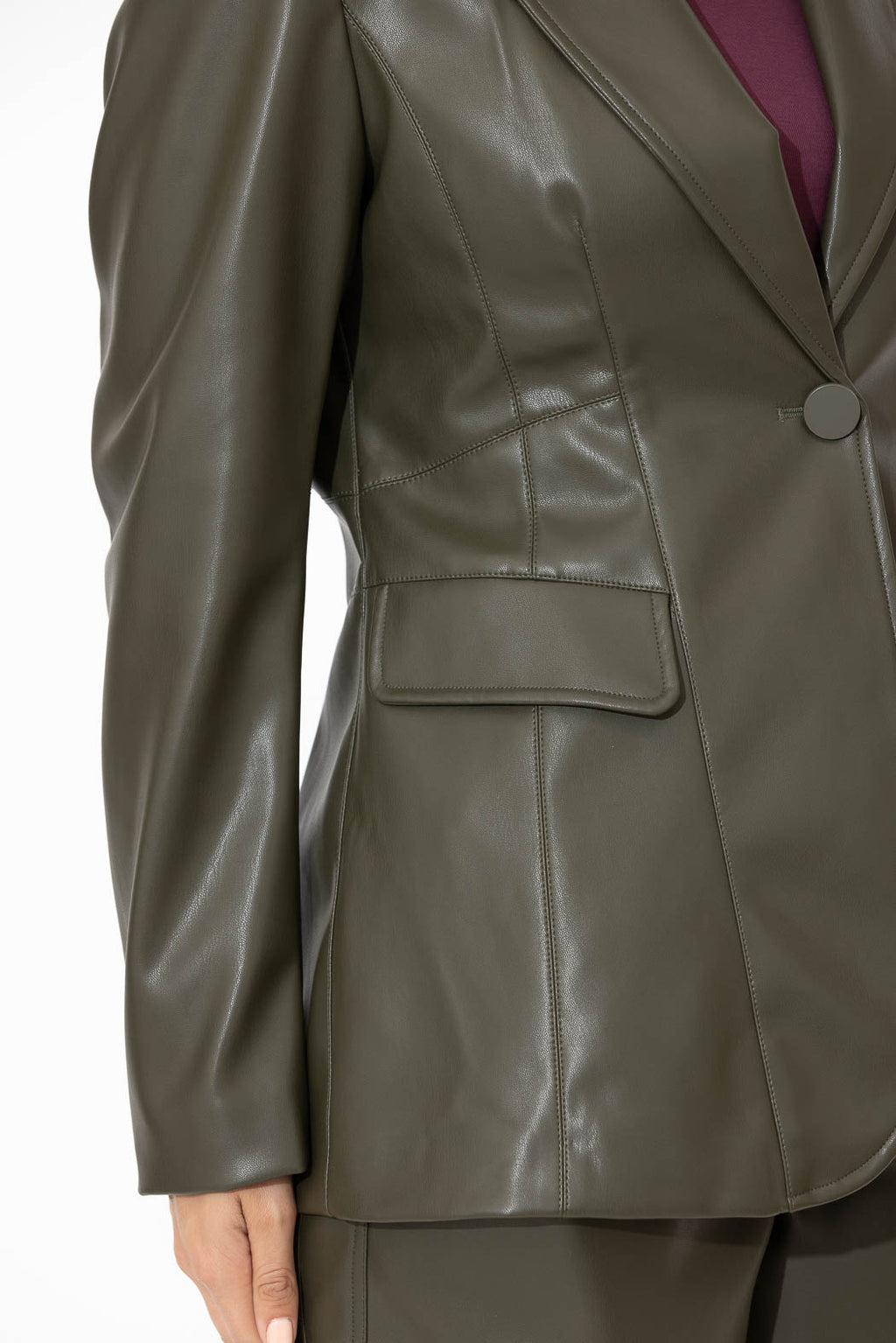 Khaki Faux Leather Mia Blazer